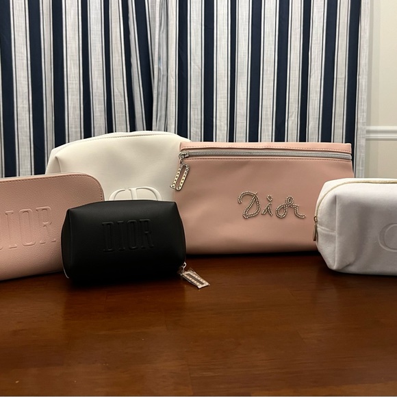 DIOR Cosmetic Makeup Bag Clutch Lot of 5 Excellent Condition Pink White Black - Picture 2 of 13
